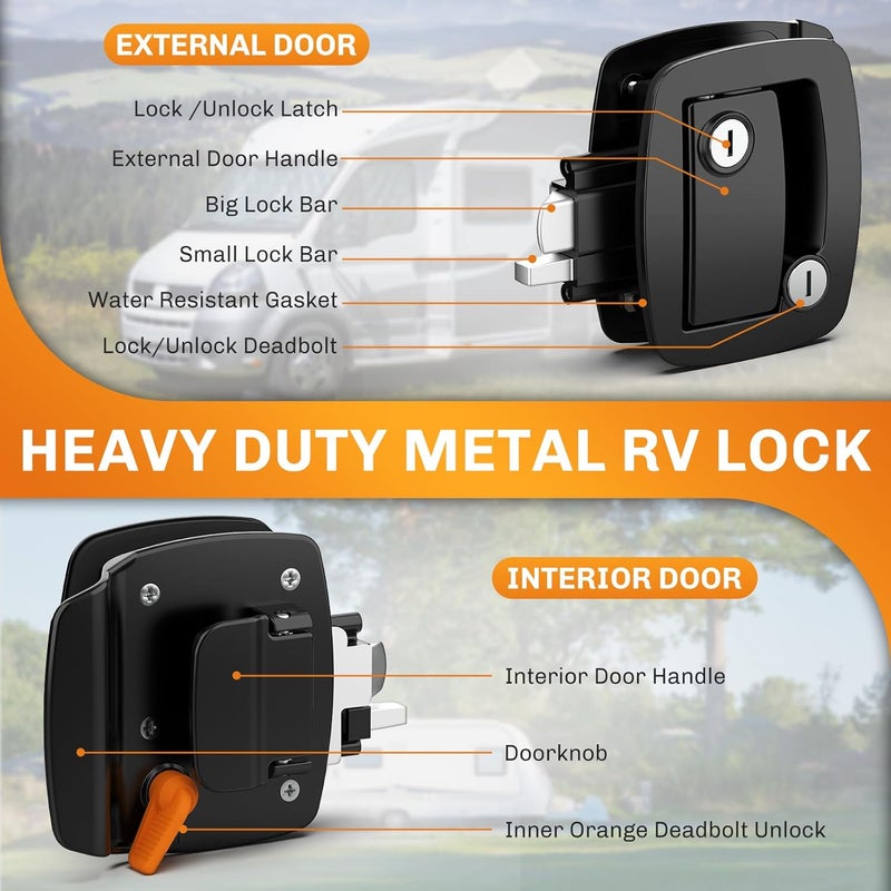 WELLUCK RV Door Lock Replacement with Paddle Deadbolt, 100% Metal Camper Door Latch Handle Lock, RV Entry Door Lock for Camper Horse Travel Trailer Cargo Hauler - Image 4